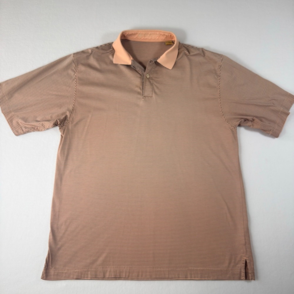 Joey Rodolfo 1879 Men's Peach Navy Striped Short Sleeve Polo Shirt Size L